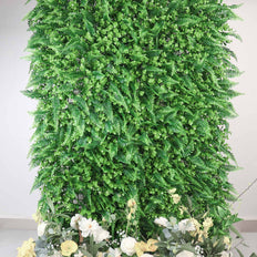 Boston Fern Eucalyptus Boxwood Greenery Garden Wall, Grass Backdrop UV Protected Assorted Foliage