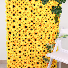 11 Sq ft. | 4 Panels Artificial Sunflower Wall Mat Backdrop, Flower Wall Decor