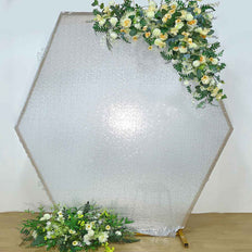 Metallic Silver Sparkle Sequin Hexagon Wedding Arch Cover, Shiny Shimmer Backdrop Stand Cover