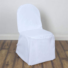 White Polyester Banquet Chair Covers, Reusable or 1x Use Stain Resistant Chair Covers