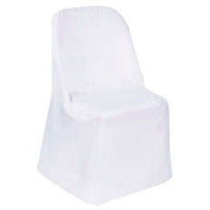 White Polyester Round Back Folding Chair Covers, Reusable or 1x Use Chair Covers