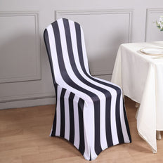 Black & White 2inch Striped Spandex Stretch Fitted Banquet Chair Cover With Foot Pockets - Premium