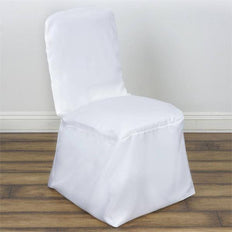White Polyester Square Top Banquet Chair Covers, Reusable or 1x Use Chair Covers