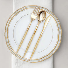 24 Pack | 8" Gold Glittered Disposable Cutlery Set, Plastic Silverware