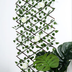 Expandable Lattice Fence, Artificial Ivy Trellis Privacy Hedge Backdrop Accordion Fencing- 17H x 95L