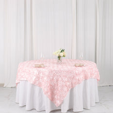 72" x 72" Rose Gold | Blush 3D Rosette Satin Square Overlay
