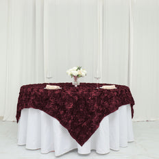 72 Inch x 72 Inch | Burgundy 3D Rosette Satin Square Overlay