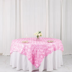 72" x 72" Pink 3D Rosette Satin Square Overlay
