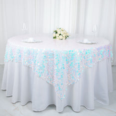 72inches x 72inches Iridescent Blue Premium Big Payette Sequin Overlay