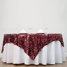 72" x 72" Burgundy Premium Big Payette Sequin Overlay
