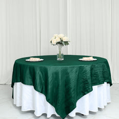 90x90inches Accordion Crinkle Taffeta Table Overlay - Hunter Emerald Green