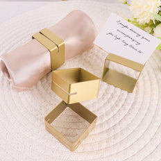 Gold Metal Square Napkin Rings with Place Card Holder, Modern Design Multipurpose Napkins Rings