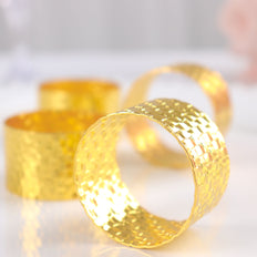4 Pack | Shiny Gold Basket Weave Napkin Rings, Metallic Napkin Holders