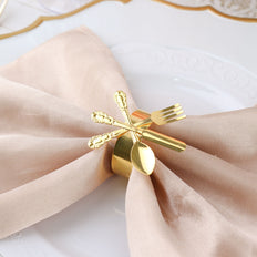 4 Pack | Gold Metal Fork Knife Spoon Design Napkin Rings