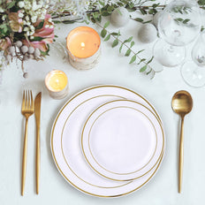10 Pack - 6inch White Très Chic Plastic Salad Dessert Plates Round With Gold Rim