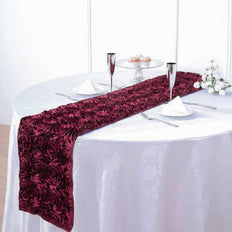 14x108inches Burgundy Grandiose Rosette Satin Table Runner
