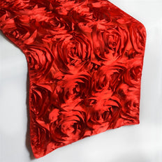 14"x108" Grandiose Rosette Satin Runner For Table Top Wedding Catering Party Event Decorations - Red