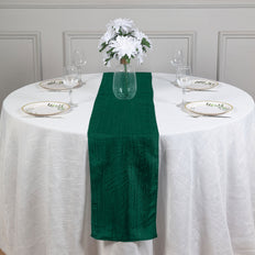 12x108inch Accordion Crinkle Taffeta Table Runner, Elegant Linen Runner - Hunter Emerald Green