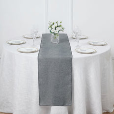 14x108Inch Charcoal Gray Boho Chic Rustic Table Runner Linen Jute Burlap Decor