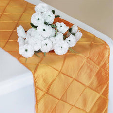 12"x108" Orange Taffeta Pintuck Table Runner#whtbkgd
