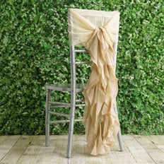 1 Set Champagne Chiffon Hoods With Curly Willow Chiffon Chair Sashes