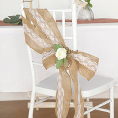 5x108inch| Natural Burlap Lace Chair Sash, Hessian Fabric Rustic Jute Chair Bow