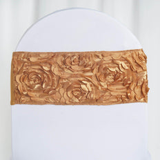 5 pack | 6inch x 14inch Gold Satin Rosette Spandex Stretch Chair Sash