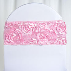 5 pack | 6inch x 14inch Pink Satin Rosette Spandex Stretch Chair Sash