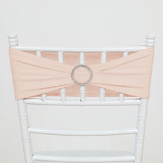 Blush/Rose Gold Spandex Stretch Fitted Chair Sashes with Silver Diamond Ring Slide Buckle