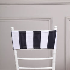 5 Pack | Black/White Stripe Spandex Fit Chair Sashes, Elastic Bands - 5x14Inch