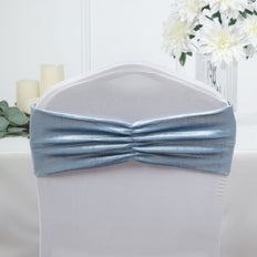 5 Pack Dusty Blue Velvet Ruffle Stretch Chair Sashes, Decorative Velvet Chair Bands
