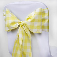 Gingham Chair Sashes | 5 PCS | Yellow/White | Buffalo Plaid Checkered Polyester Chair Sashes