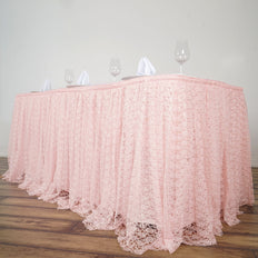 14FT Blush | Rose Gold Premium Pleated Lace Table Skirt
