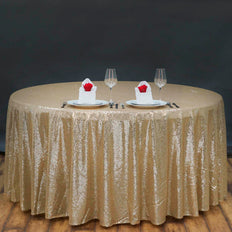 108" Champagne Premium Sequin Round Tablecloth