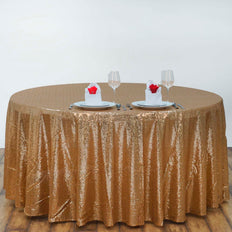 108 inches Gold Premium Sequin Round Tablecloth