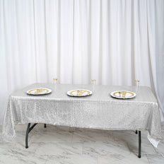 60"x102" Silver Premium Sequin Rectangle Tablecloth