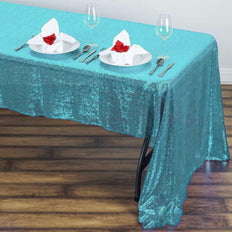 60"x126" Turquoise Premium Sequin Rectangle Tablecloth