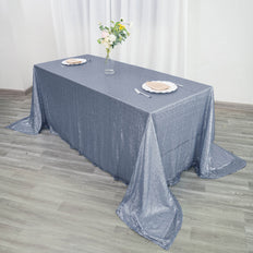 90inch x 132inch Dusty Blue Premium Sequin Rectangle Tablecloth