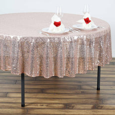 90inch Rose Gold|Blush Premium Sequin Round Tablecloth