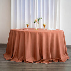 132inch Terracotta Polyester Round Tablecloth, Reusable Linen Tablecloth