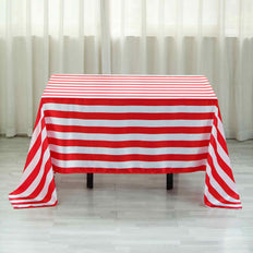 60"x102" | Stripe Satin Rectangle Tablecloth | Red & White | Seamless