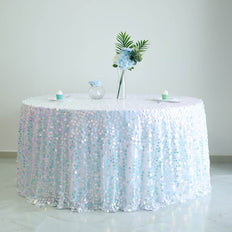 120inch Big Payette Iridescent Blue Sequin Round Tablecloth Premium Collection