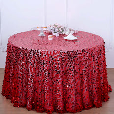 120 inch Big Payette Red Sequin Round Tablecloth Premium Collection