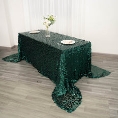 90inch x 156inch Hunter Emerald Green Big Payette Sequin Rectangle Tablecloth Premium