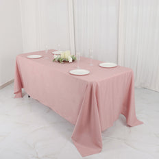 72x120Inch Dusty Rose Polyester Rectangle Tablecloth, Reusable Linen Tablecloth