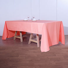 72x120Inch Coral Polyester Rectangle Tablecloth, Reusable Linen Tablecloth