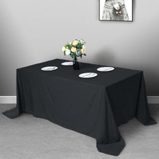 90"x132" Black Polyester Rectangular Tablecloth