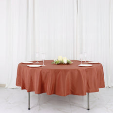 90Inch Terracotta Polyester Round Tablecloth, Reusable Table Linen