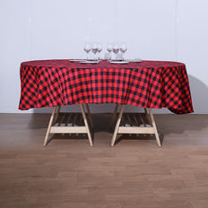Buffalo Plaid Tablecloth | 70 inch Round | Black/Red | Checkered Gingham Polyester Tablecloth