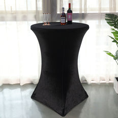 Black Premium Smooth Velvet Spandex Fit Cocktail Tablecloth With Foot Pockets